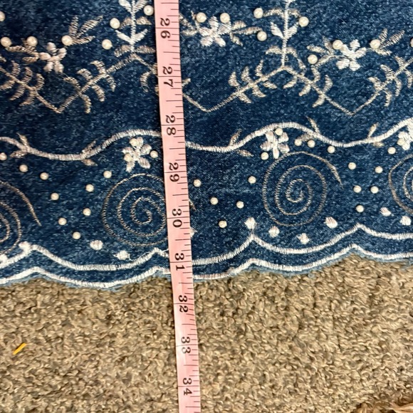 Vintage Club Z Embroidered Denim Shirt Dress Button Front Medium Wash - Picture 8 of 10